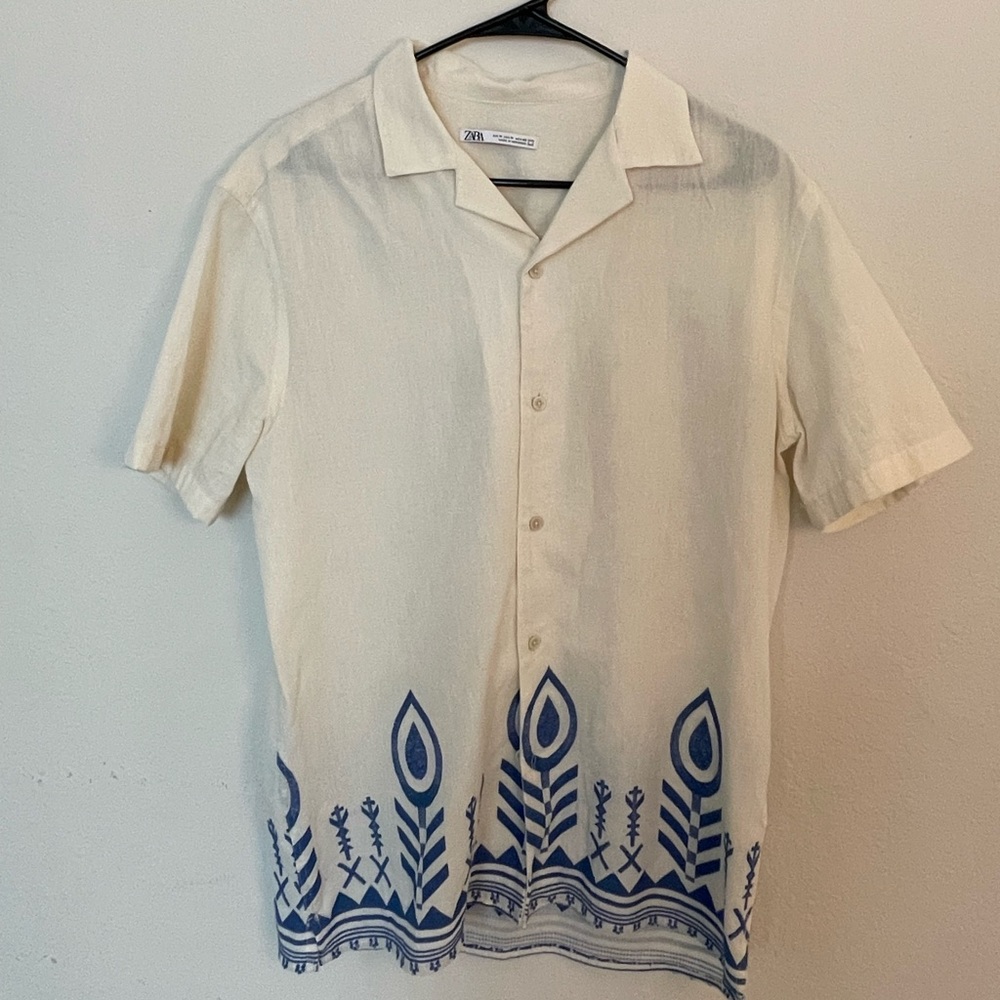 Zara Men Bohemian Button Down Shirt Size M